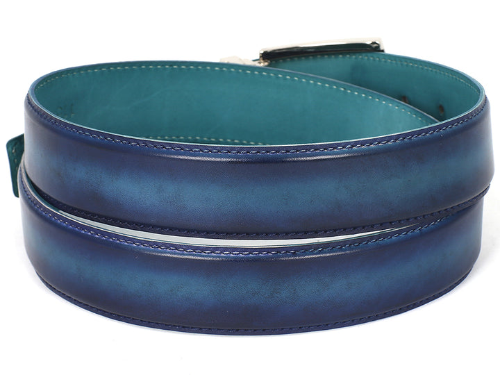 PAUL PARKMAN Men's Leather Belt Dual Tone Blue & Turquoise (ID#B01-BLU-TRQ) (M)