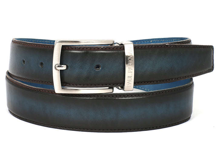 PAUL PARKMAN Men's Leather Belt Dual Tone Brown & Blue (ID#B01-BRW-BLU) (L)