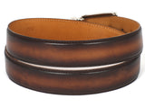 PAUL PARKMAN Men's Leather Belt Hand-Painted Brown and Camel (ID#B01-BRWCML) (S)