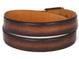 PAUL PARKMAN Men's Leather Belt Hand-Painted Brown and Camel (ID#B01-BRWCML) (L)