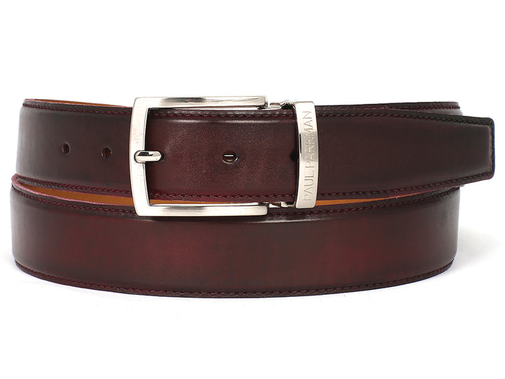 PAUL PARKMAN Men's Leather Belt Hand-Painted Dark Bordeaux (ID#B01-DARK-BRD) (XL)