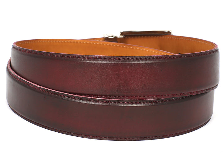 PAUL PARKMAN Men's Leather Belt Hand-Painted Dark Bordeaux (ID#B01-DARK-BRD) (L)