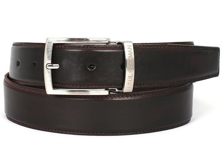 PAUL PARKMAN Men's Leather Belt Hand-Painted Dark Brown (ID#B01-DARK-BRW) (L)