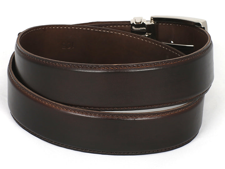 PAUL PARKMAN Men's Leather Belt Hand-Painted Dark Brown (ID#B01-DARK-BRW) (S)