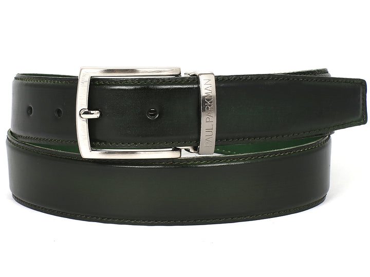 PAUL PARKMAN Men's Leather Belt Hand-Painted Dark Green (ID#B01-DARK-GRN) (L)