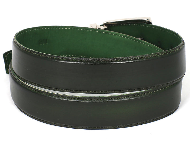 PAUL PARKMAN Men's Leather Belt Hand-Painted Dark Green (ID#B01-DARK-GRN) (M)