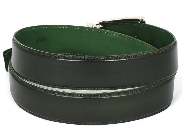 PAUL PARKMAN Men's Leather Belt Hand-Painted Dark Green (ID#B01-DARK-GRN) (XL)