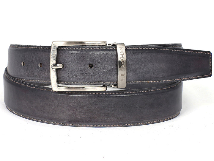 PAUL PARKMAN Men's Leather Belt Hand-Painted Gray (ID#B01-GRAY) (XXL)