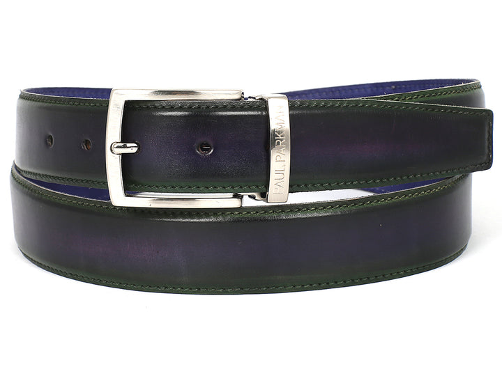 PAUL PARKMAN Men's Leather Belt Dual Tone Green & Purple (ID#B01-GRN-PURP) (XL)