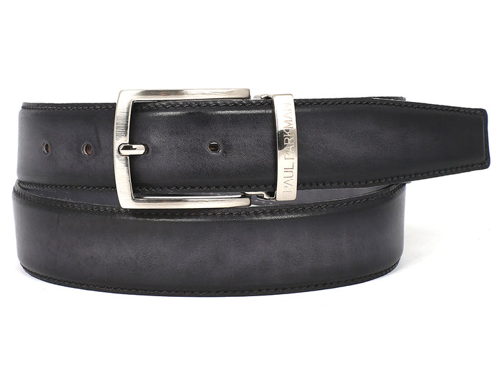 PAUL PARKMAN Men's Leather Belt Dual Tone Hand-Painted Gray & Black (ID#B01-GRY-BLK) (S)