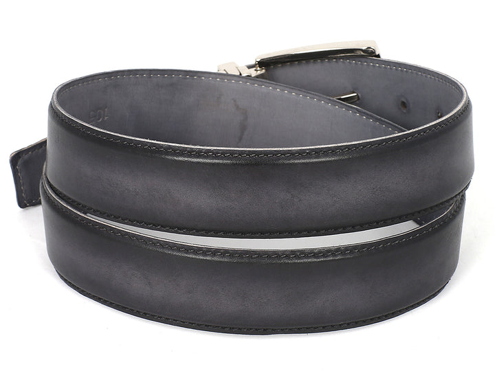 PAUL PARKMAN Men's Leather Belt Dual Tone Hand-Painted Gray & Black (ID#B01-GRY-BLK) (XL)