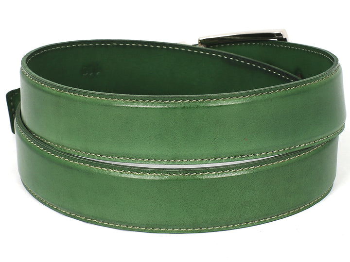 PAUL PARKMAN Men's Leather Belt Hand-Painted Green (ID#B01-LGRN) (L)