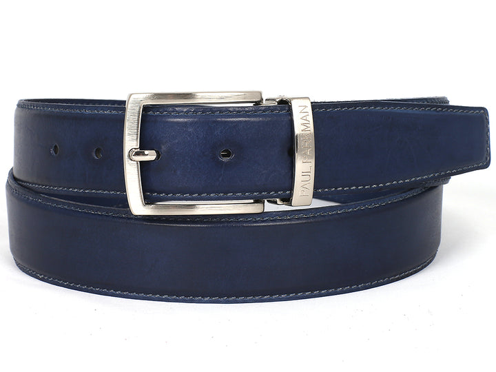 PAUL PARKMAN Men's Leather Belt Hand-Painted Navy (ID#B01-NVY) (XL)