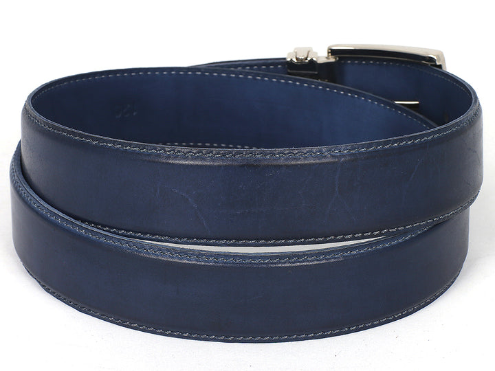 PAUL PARKMAN Men's Leather Belt Hand-Painted Navy (ID#B01-NVY) (S)