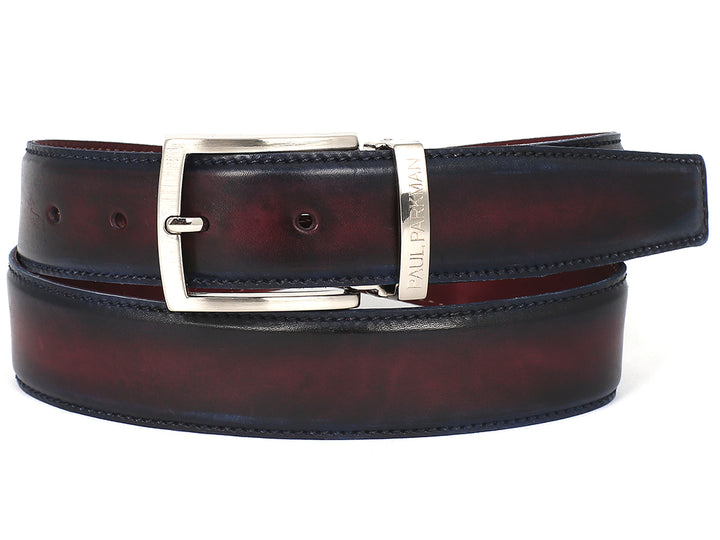 PAUL PARKMAN Men's Leather Belt Dual Tone Navy & Bordeaux (ID#B01-NVY-BRD) (XL)