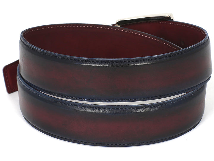 PAUL PARKMAN Men's Leather Belt Dual Tone Navy & Bordeaux (ID#B01-NVY-BRD) (L)