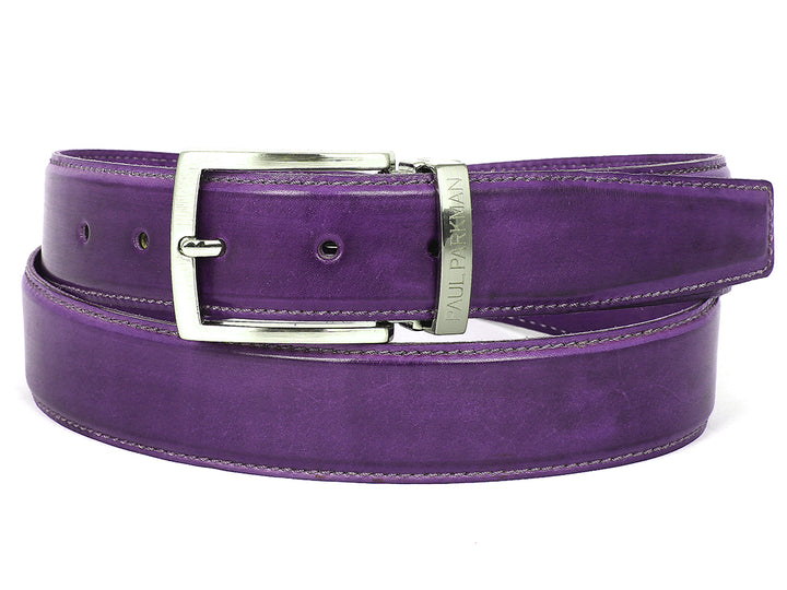 PAUL PARKMAN Men's Leather Belt Hand-Painted Purple (ID#B01-PURP) (M)