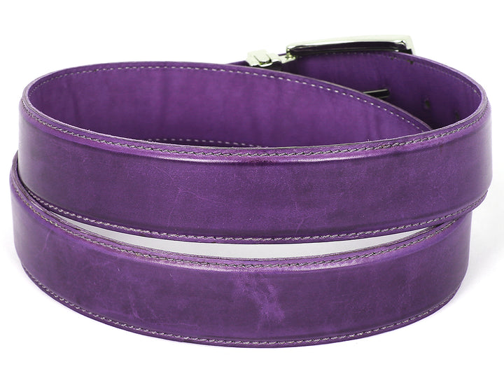 PAUL PARKMAN Men's Leather Belt Hand-Painted Purple (ID#B01-PURP) (S)