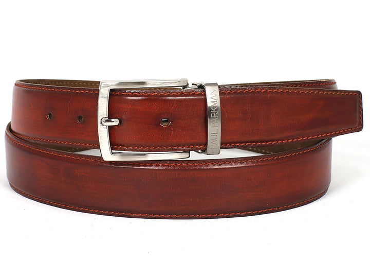 PAUL PARKMAN Men's Leather Belt Hand-Painted Reddish Brown (ID#B01-RDH) (L)