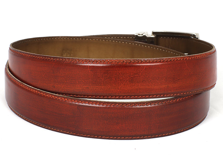 PAUL PARKMAN Men's Leather Belt Hand-Painted Reddish Brown (ID#B01-RDH)