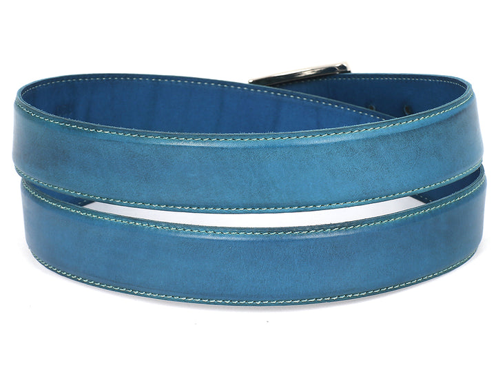 PAUL PARKMAN Men's Leather Belt Hand-Painted Sky Blue (ID#B01-SKYBLU)