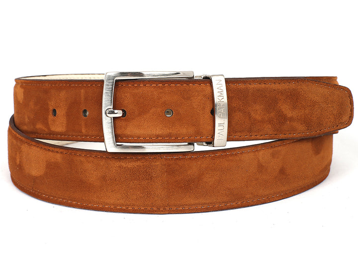 PAUL PARKMAN Men's Tobacco Suede Belt (ID#B06-TABA) (S)