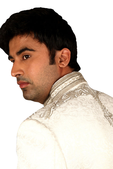 Elegant White Indian Wedding Sherwani For Men