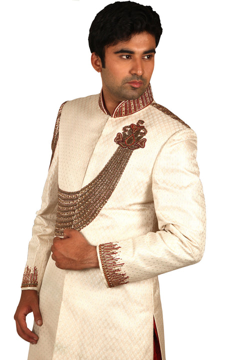 Emperor Look Indian Wedding Cream Sherwani For Men