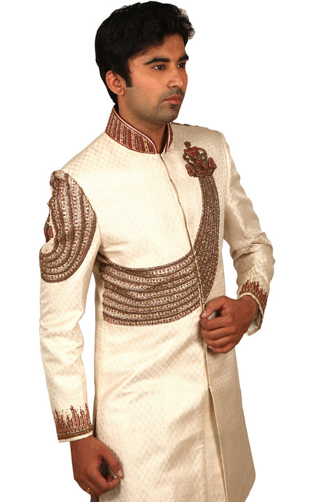 Emperor Look Indian Wedding Cream Sherwani For Men