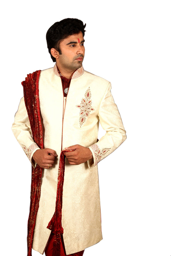 Exquisite Indian Wedding Cream Sherwani For Men