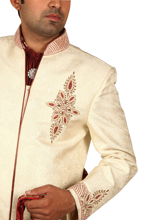 Exquisite Indian Wedding Cream Sherwani For Men