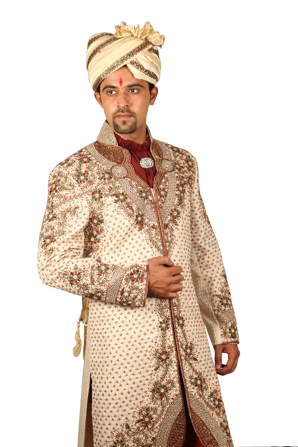 Remarkable Royal Indian Wedding Straw Sherwani For Men