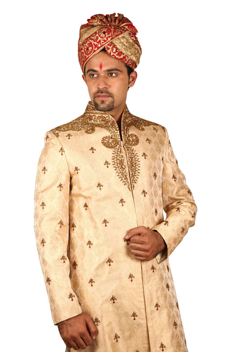 Beautiful Indian Wedding Groom Gold Sherwani For Men BL2041SNT