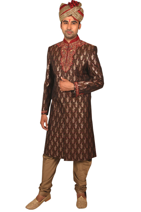 Splendid Indian Wedding Mocha Sherwani For Men