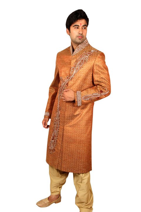Ideal Designer Indian Wedding Dark Orange Sherwani For Men