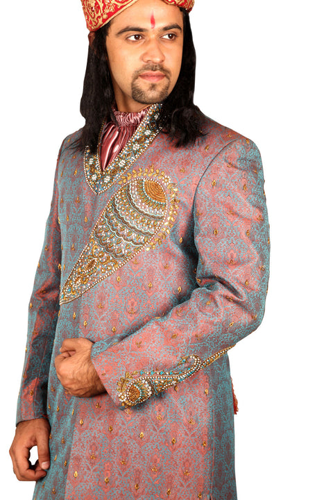 Exclusive Designer Indian Wedding Salmon Sherwani For Men