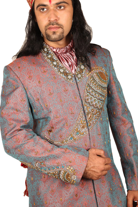 Exclusive Designer Indian Wedding Salmon Sherwani For Men