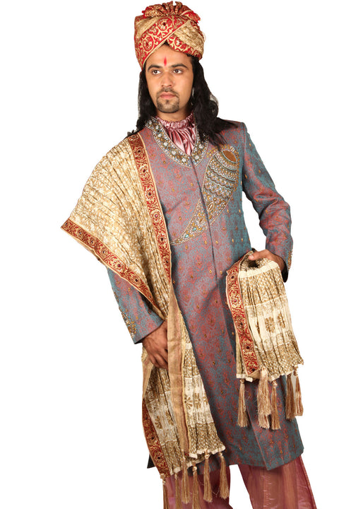 Exclusive Designer Indian Wedding Salmon Sherwani For Men