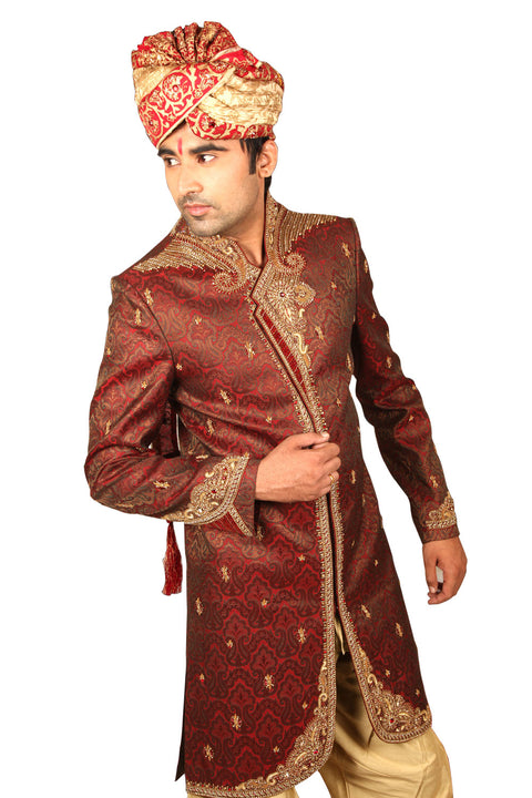 Magnificent Indian Wedding Maroon Sherwani For Men