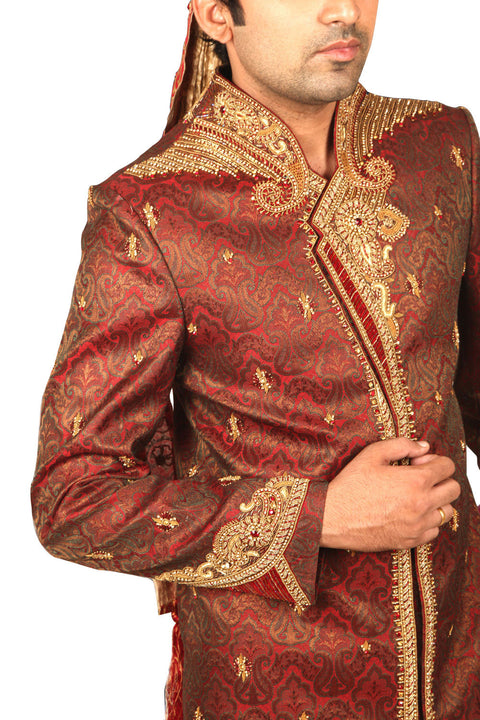 Magnificent Indian Wedding Maroon Sherwani For Men