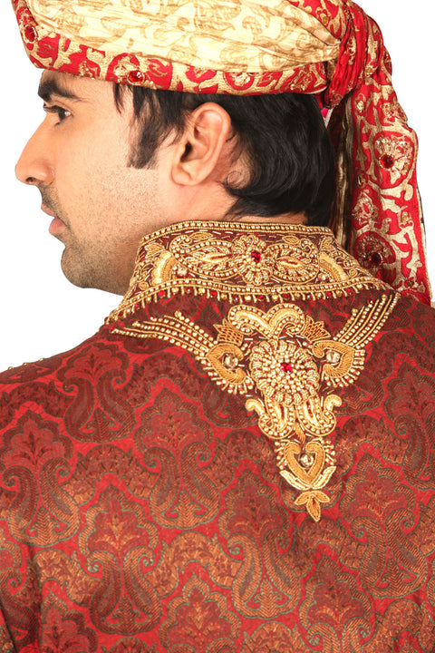 Magnificent Indian Wedding Maroon Sherwani For Men