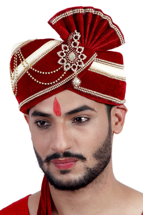 Ready-made Maroon and Cream Wedding Safa Turban