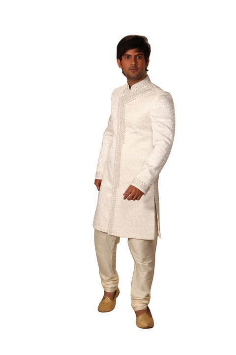 Saris and Things Sparkling White Indo-Western Sherwani for Men BL1007SNT