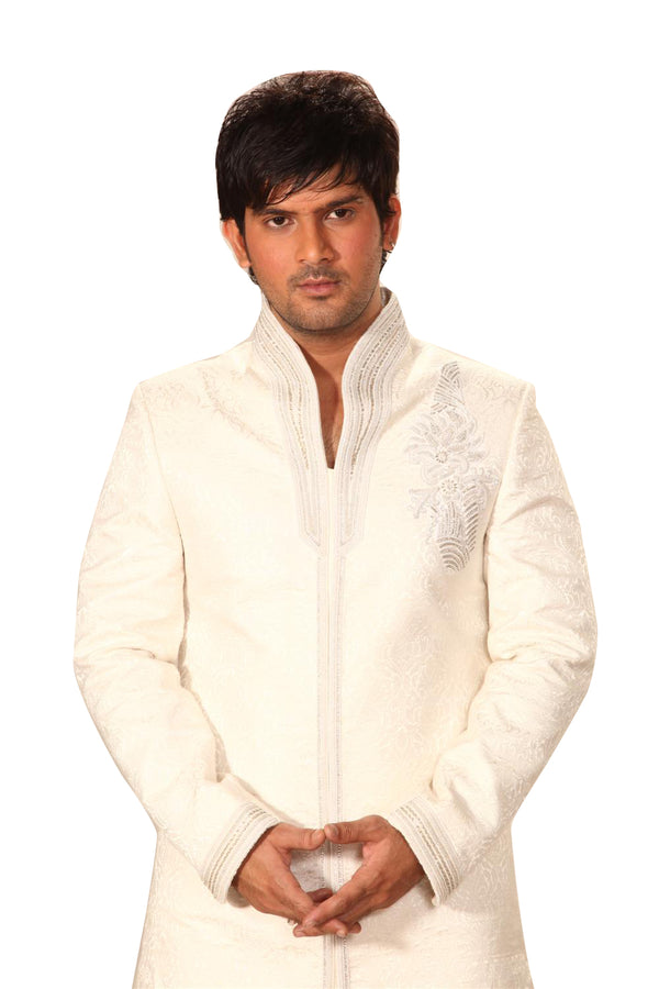 Highneck White Indowestern Sherwani for Men