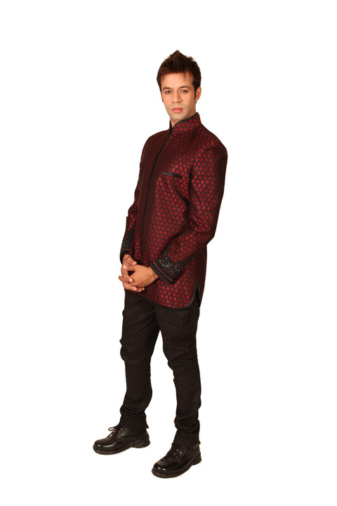 Saris and Things Modern Maroon Indo-Western Sherwani for Men BL1014SNT