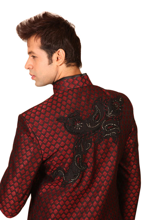 Saris and Things Modern Maroon Indo-Western Sherwani for Men BL1014SNT