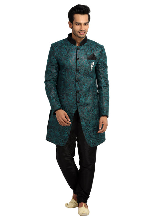 Saris and Things Cerulean Blue Indo-Western Sherwani for Men BL1021SNT