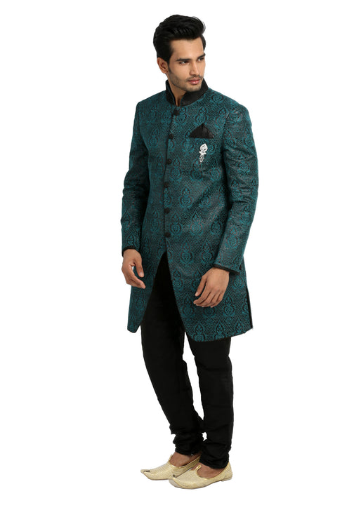 Saris and Things Cerulean Blue Indo-Western Sherwani for Men BL1021SNT