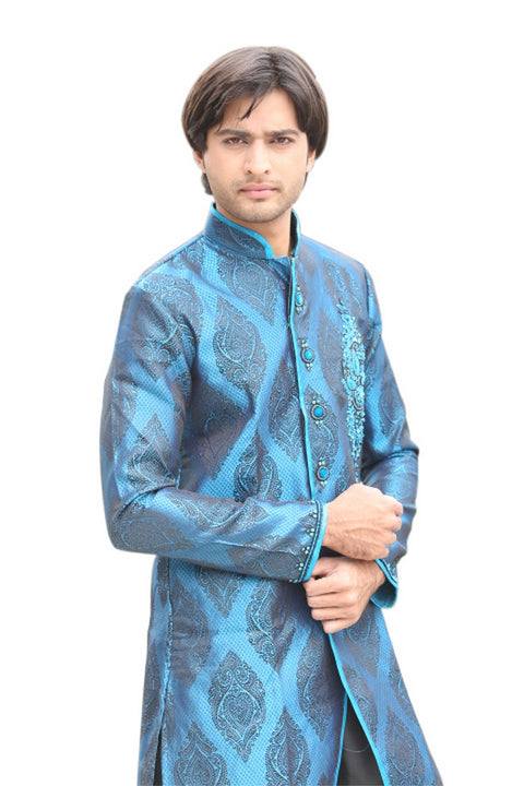 Blue Indian Wedding Indo-Western Sherwani for Men