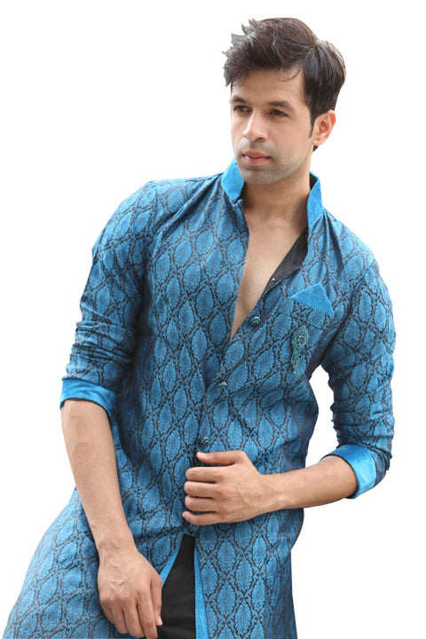 Blue Indian Wedding Indo-Western Sherwani for Men